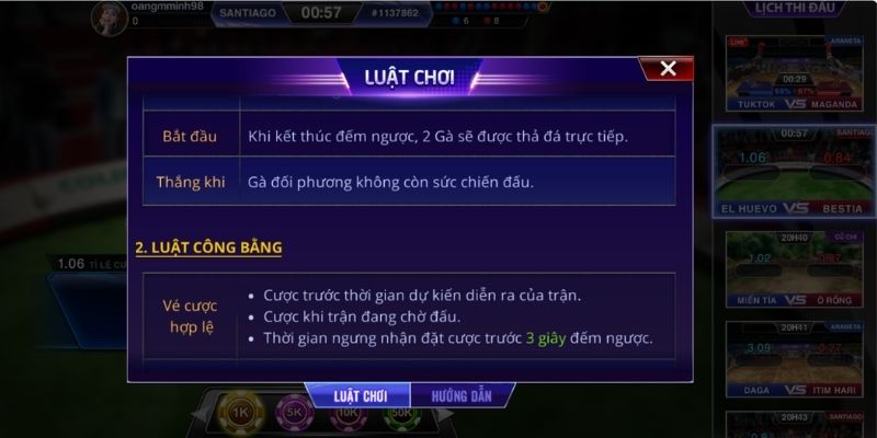 Update luật cược đá gà online Lulu88 quy định